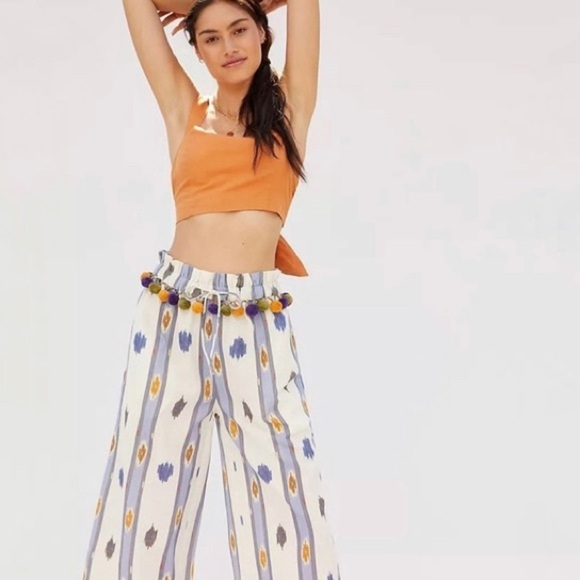 Anthropologie Pants - Anthropologie Ollari Pom Pom Boho Wide Leg Pants Sz S